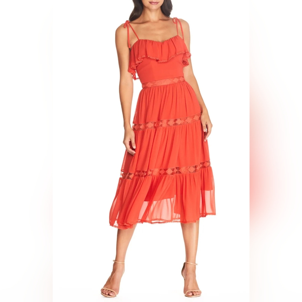 DRESS THE POPULATION Dream Poppy Chiffon Midi Dress